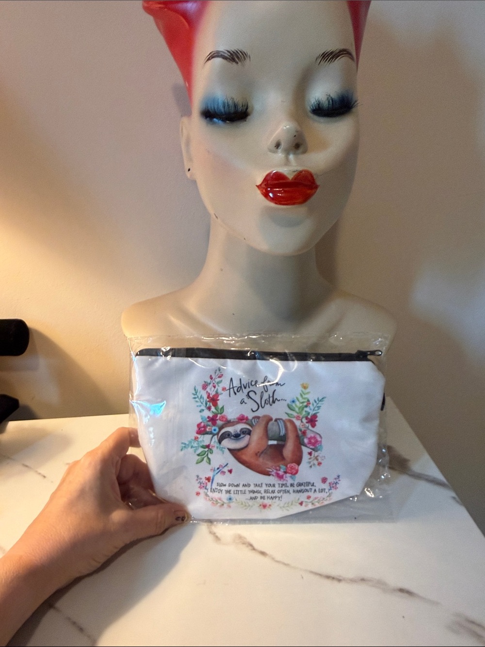 White Sloth‎ Print Zip Pouch